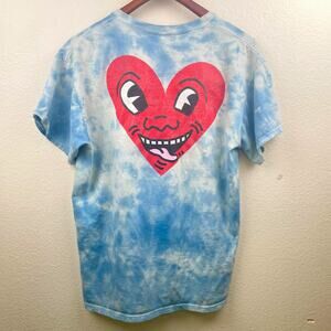 Keith Haring Mens T Shirt Sz L Heart Funny Graphic Tie Dye Hippie Cartoon Comic